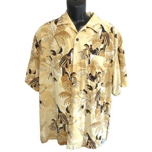 Mens Bermuda Bay Browns Yellows Hawiaan Shirt Aloha Camp Toucan 100% Silk Med